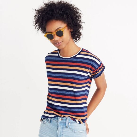 Madewell Lennie Stripe Crewneck Tee Womens X-Small Whisper Cotton Basic Casual - Picture 2 of 11